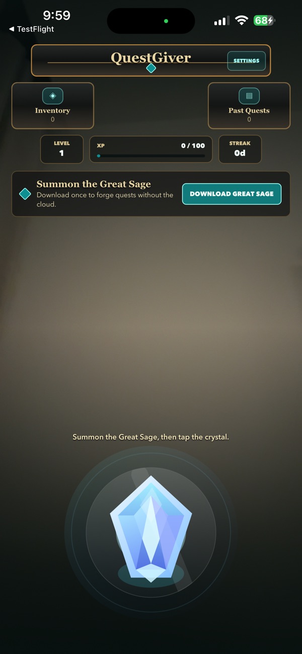 A second screen from the published QuestGiver app